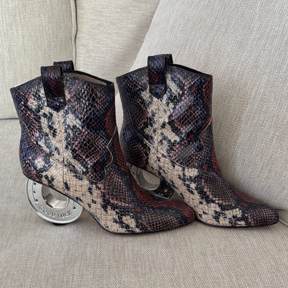 Katy Perry Collections Multicolor Snakeskin Ankle Boots with Horseshoe Heel
